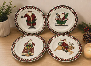 Debbie Mumm Santa’s Spirit Christmas Plates Set of 4 Sakura Dessert Salad Plates